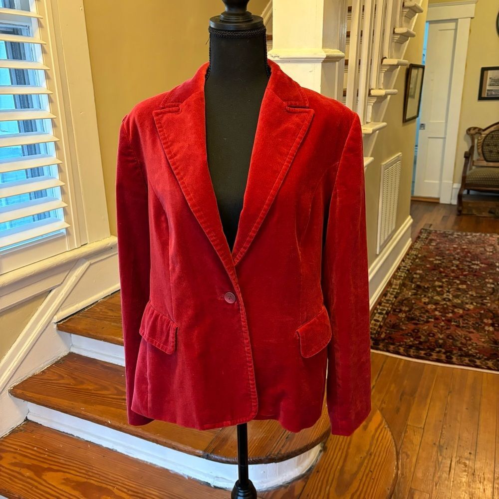 VTG Valerie Stevens Cranberry Crushed Velvet Faux Pocket Blazer 12